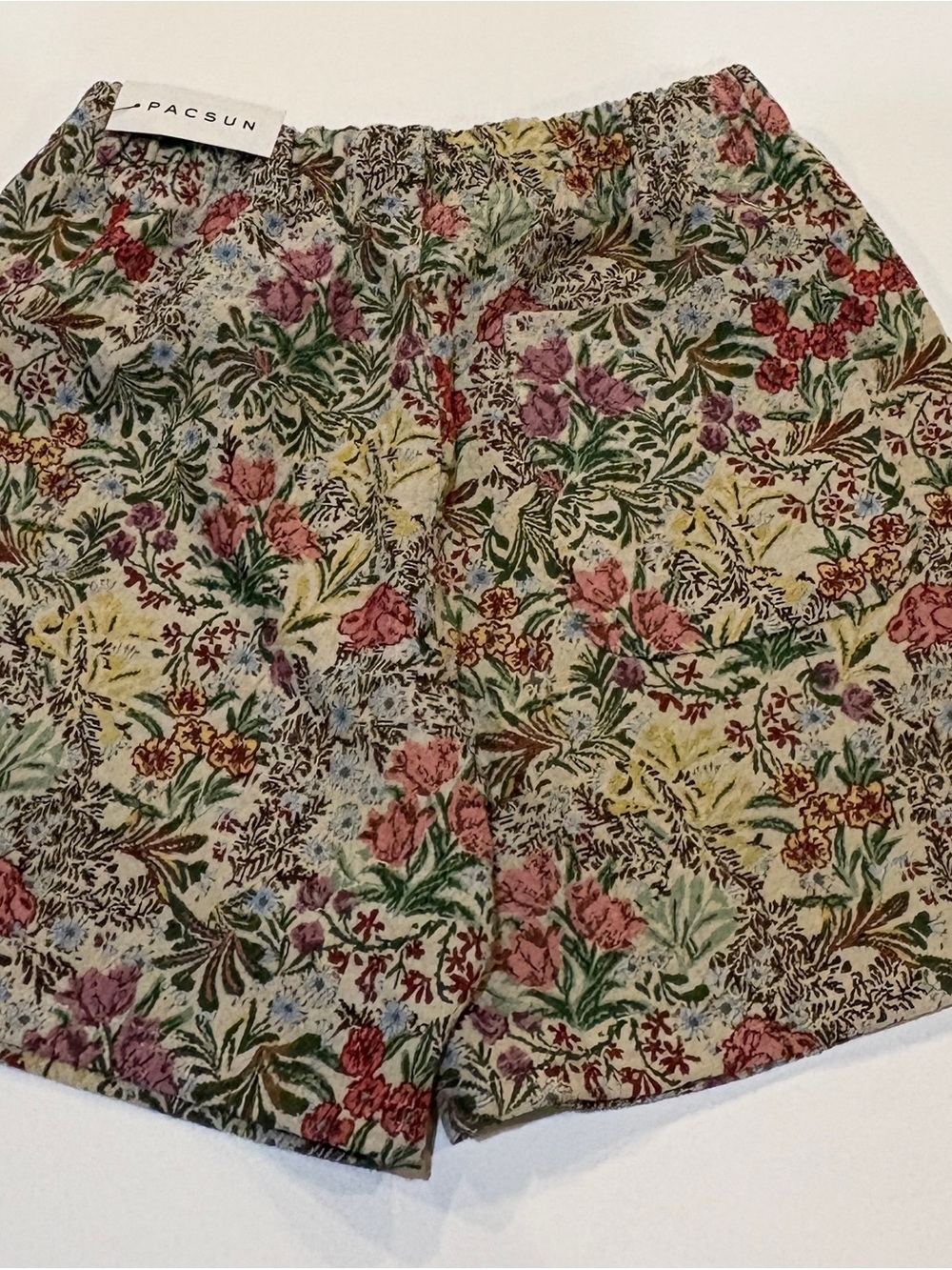 PacSun Purple, Green and Teal Floral Jacquard Shorts with Multicolor Waistband - Picture 4 of 9